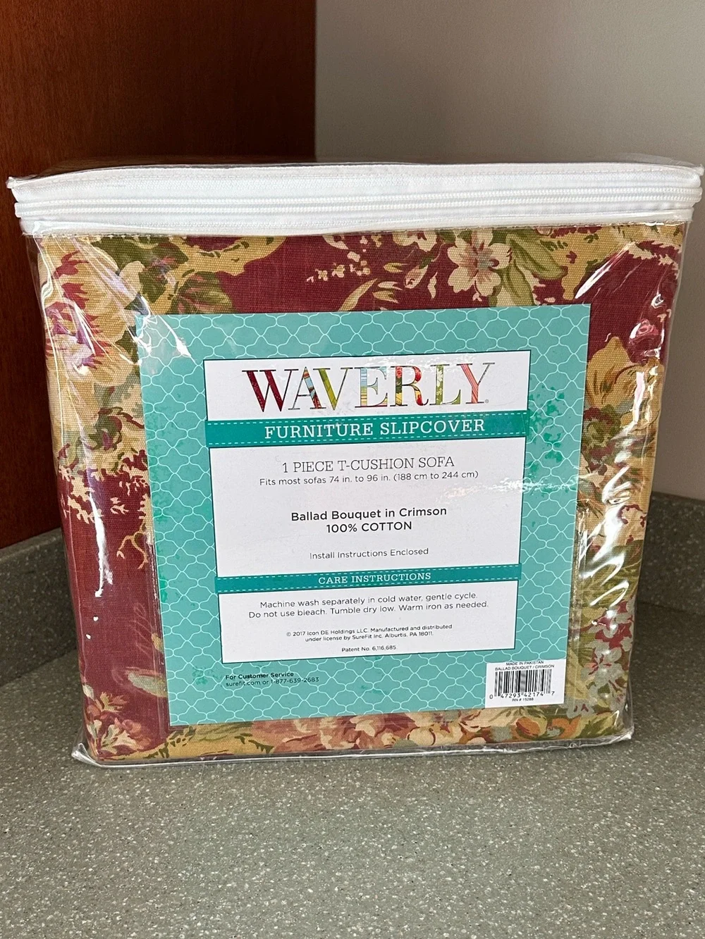 Waverly Ballad Bouquet Crimson and Gold Floral T-Cushion Sofa Slipcover